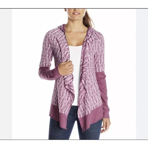 Prana Womens Medium Graceful Wrap Organic Cotton Rich Fuchsia Hoodie Cardigan - Picture 2 of 11